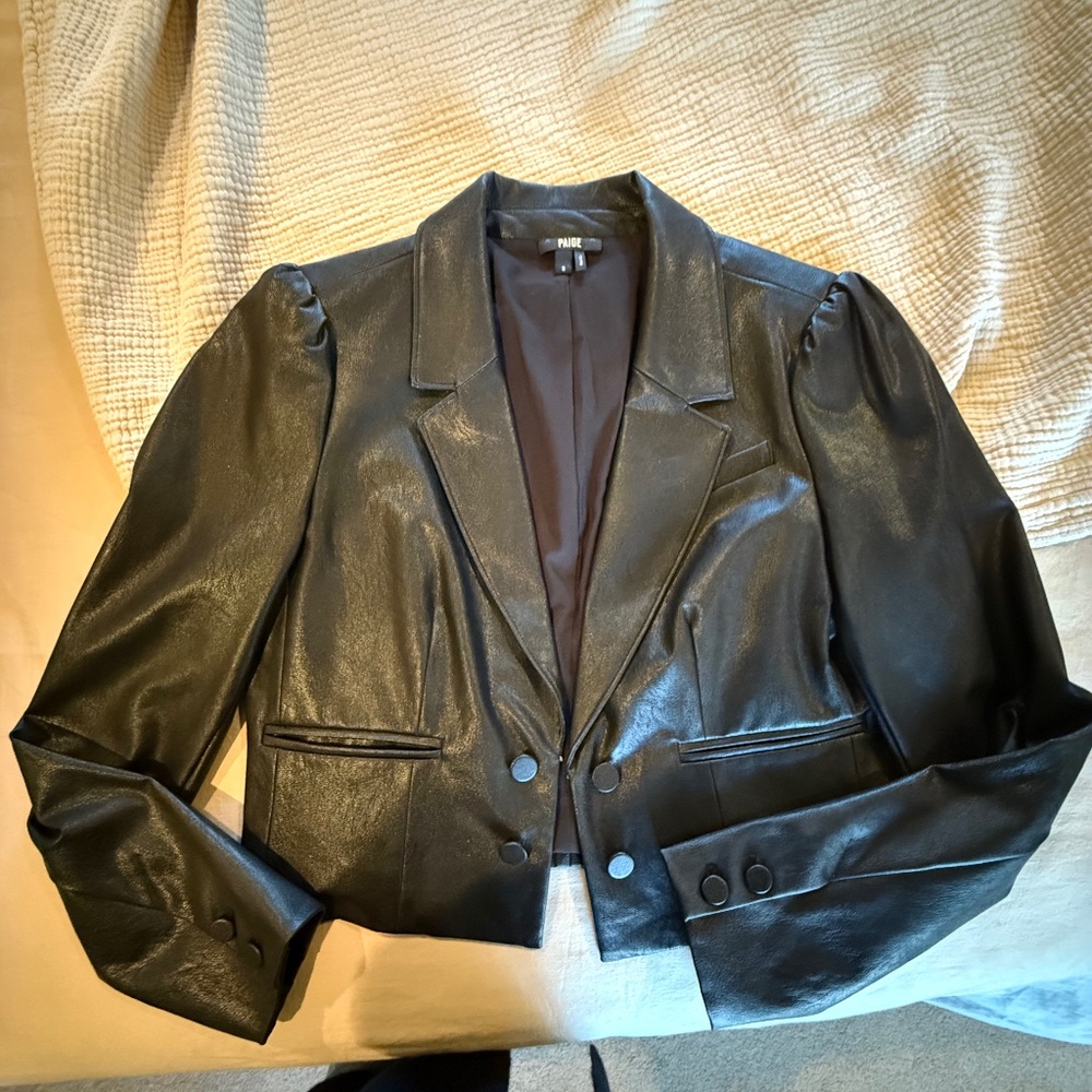 PAIGE Cropped Black Leather Blazer size 8